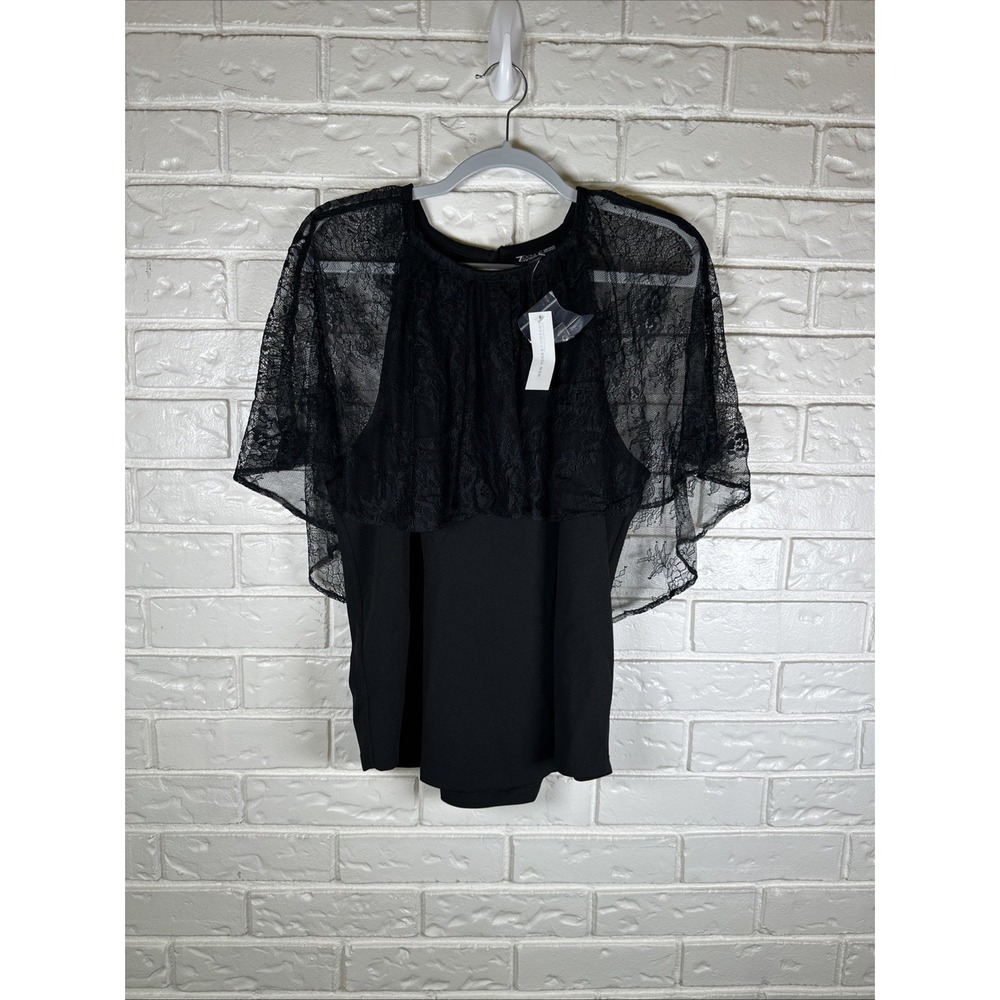 7th Avenue New York & Company Black Lace Overlay Top Size Large Y2K Goth Fairy